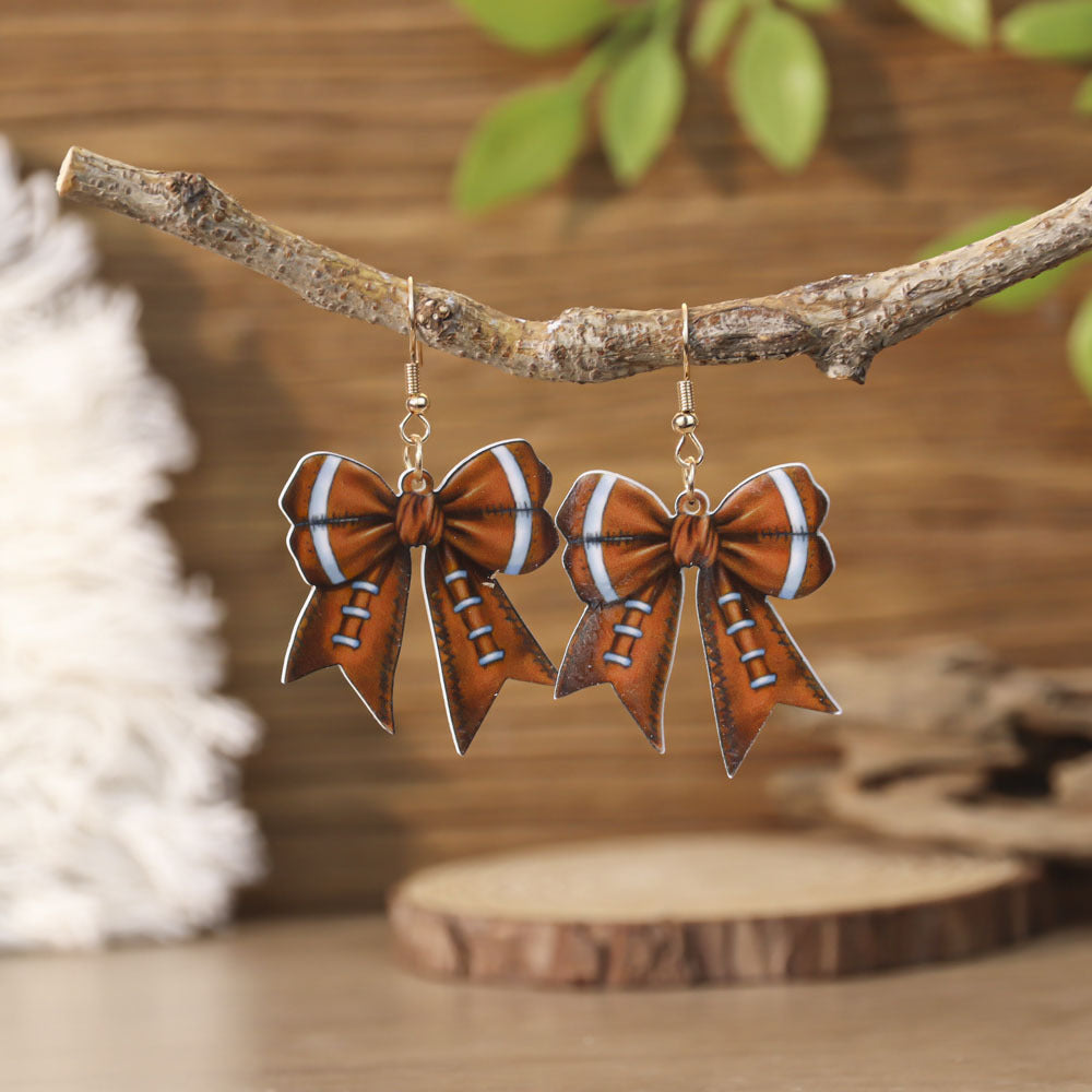 Wholesale Sports style football and rugby bow earrings