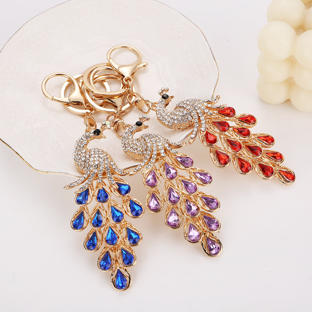 Wholesale Stylish Rhinestone Peacock Keychain,  Fashion Bag Charm for Women,  Creative Gift