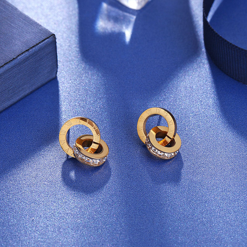 Wholesale Titanium Steel Roman Diamond new creative earrings