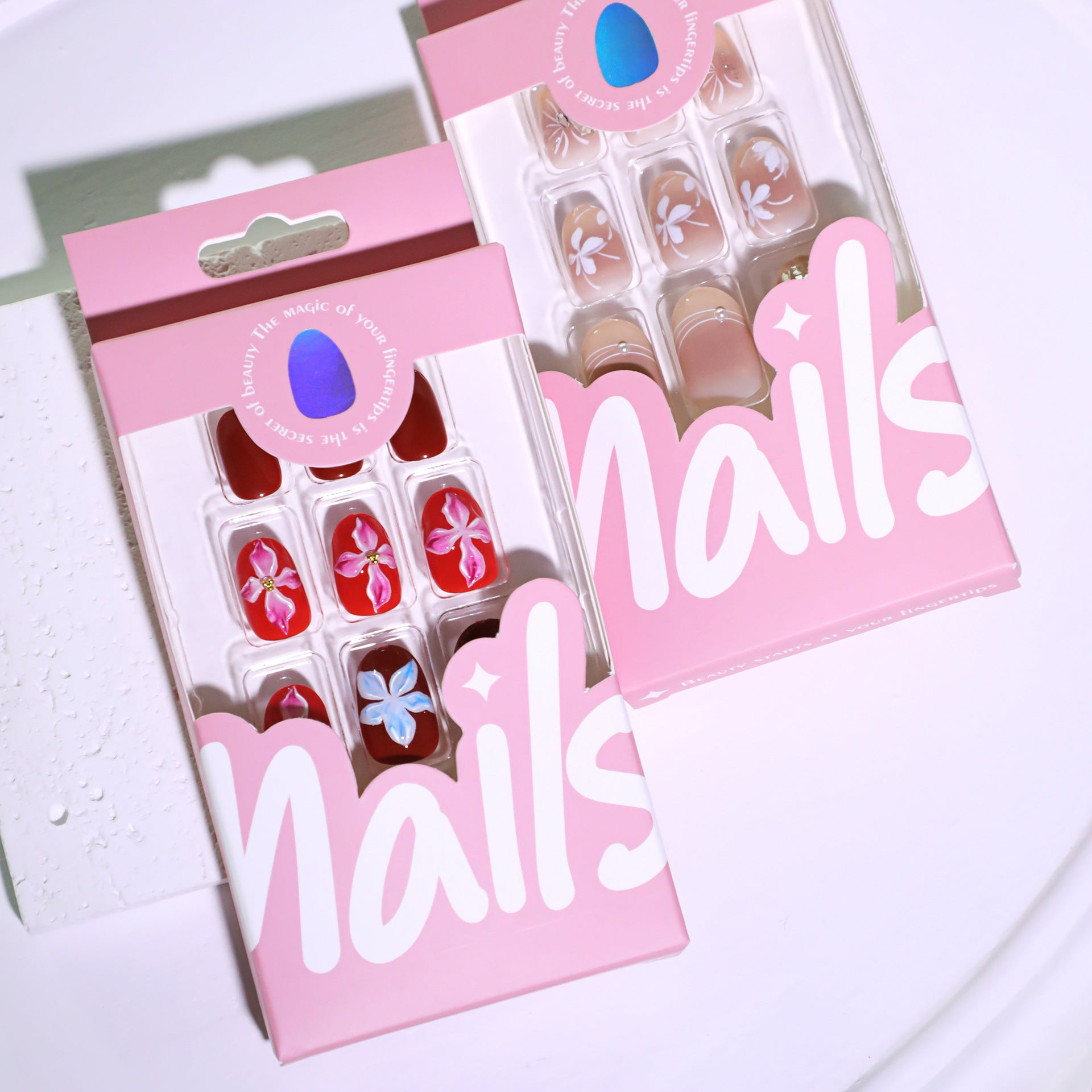 Wholesale 24 Pieces/box Burgundy 3D Flowers Bow Nails Kits Nail Stickers