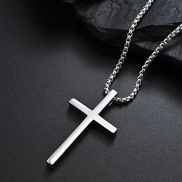 Wholesale Hip Hop Style Titanium Steel Cross Pendant Necklace For Men Smooth Finish Long Chain Sweater Jewelry Accessory