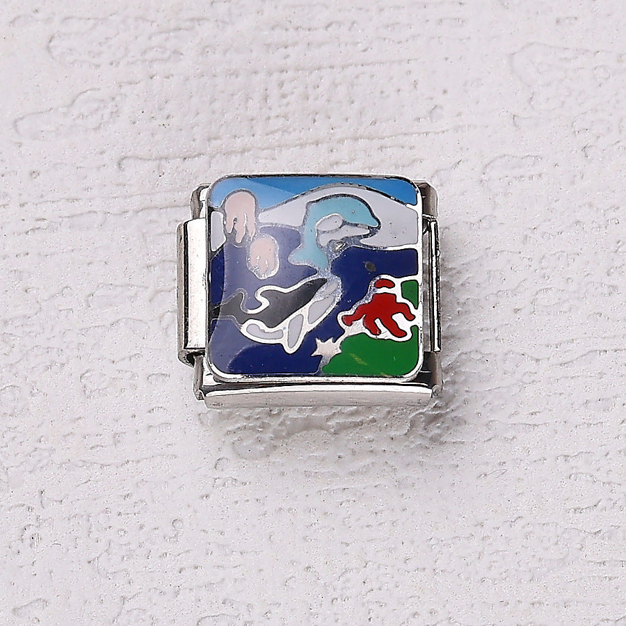 Wholesale 10pcs Italian Charm Bracelet 9mm DIY Splicing Blue Ocean Elements Stainless Steel Composable Bracelet