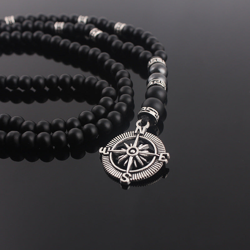 Wholesale matte black agate alloy compass pendant necklace