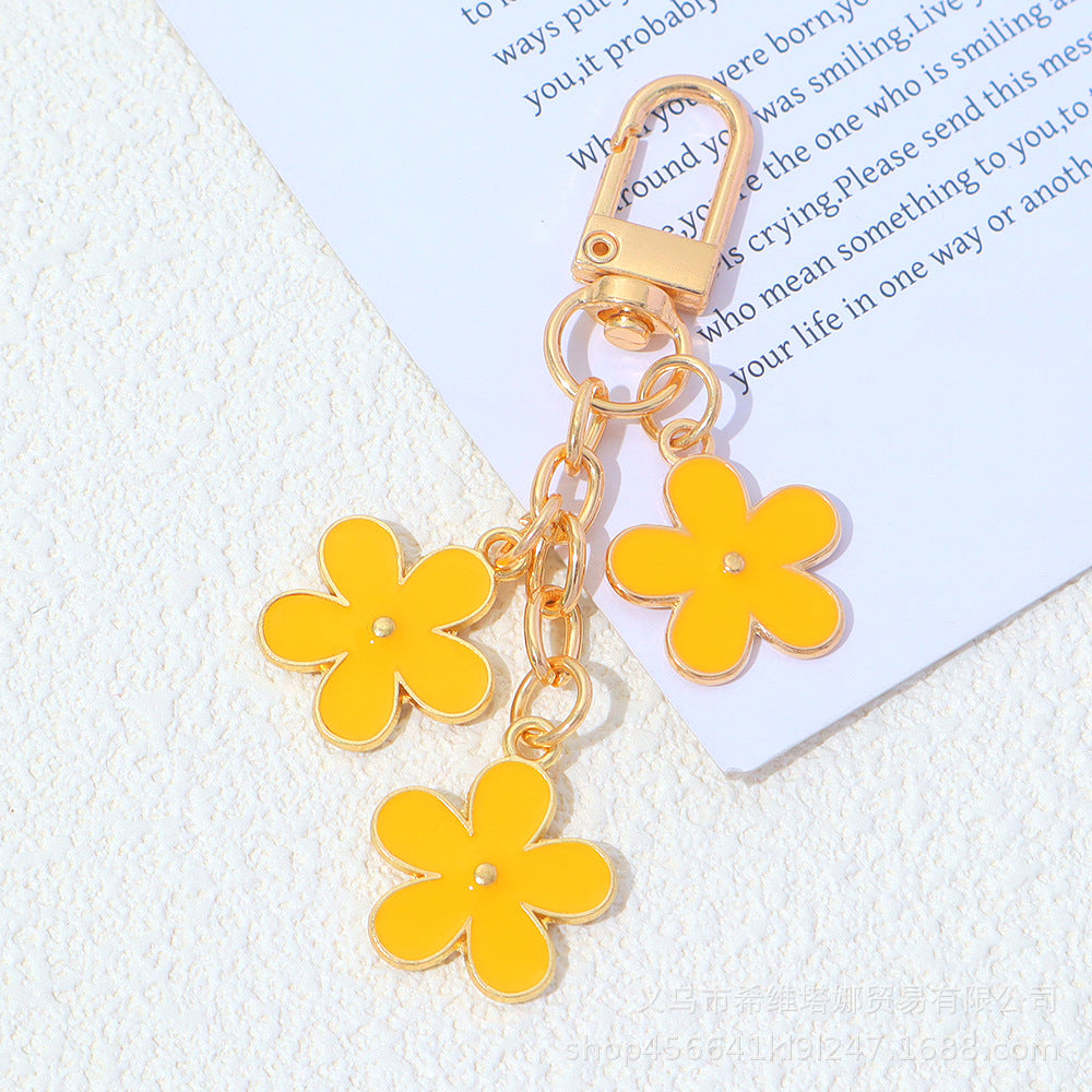 Wholesale Zinc Alloy Oil Dripping Flower Keychain Double-Sided Pendant Bag Charm