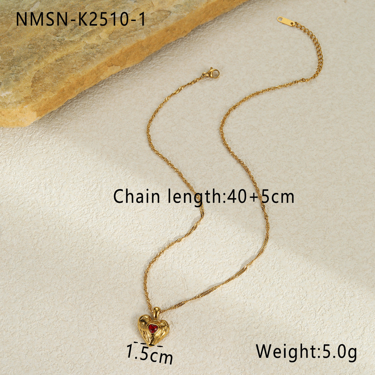 Wholesale   love hammer pattern inlaid zircon pendant necklace stainless steel 18K gold jewelry