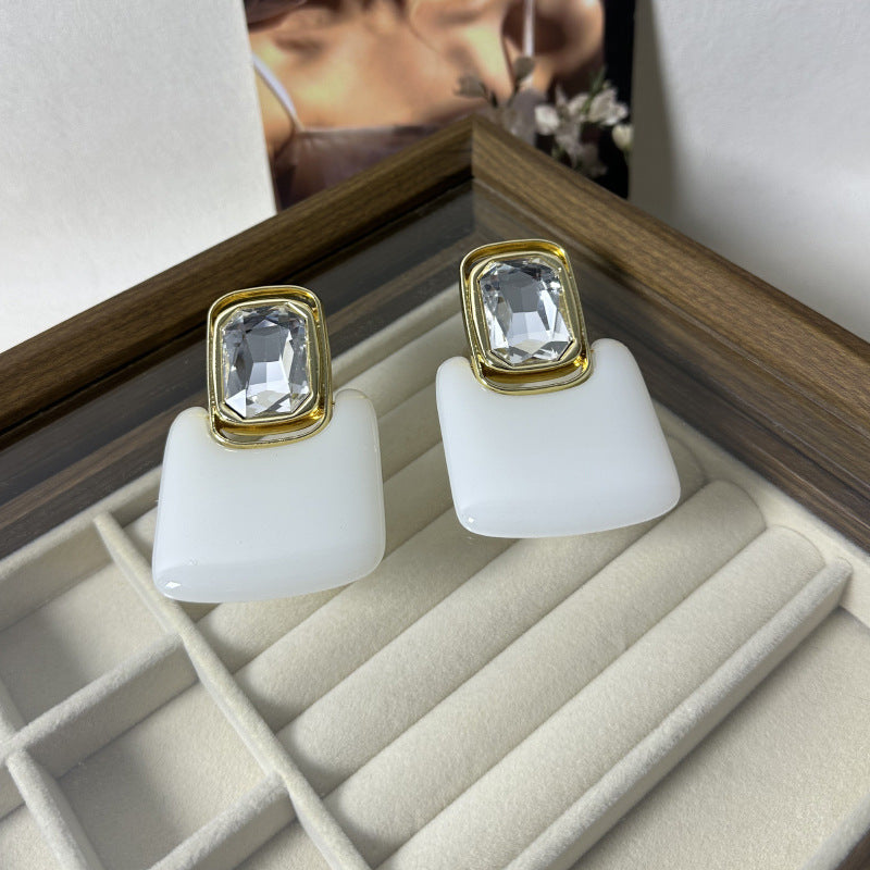 Wholesale  Geometric Square Gem Earrings Retro Simple Stylish Earrings