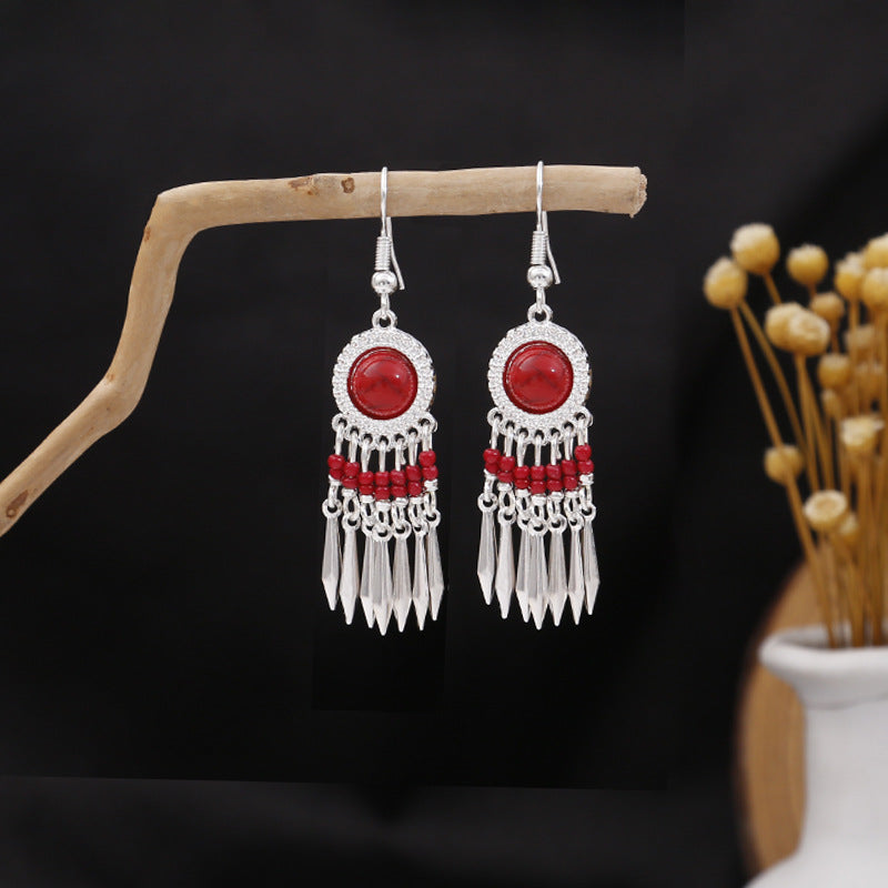 Wholesale Ethnic Style Long Feather Alloy Tassel Earrings ACC-ES-MDD023