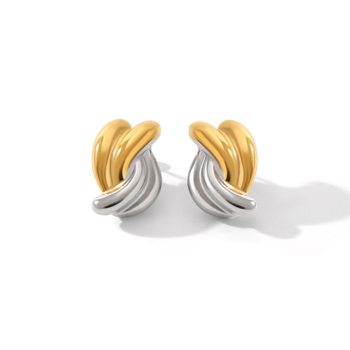 Wholesale  gold and silver color matching geometric twist-shaped stainless steel gold-plated earrings