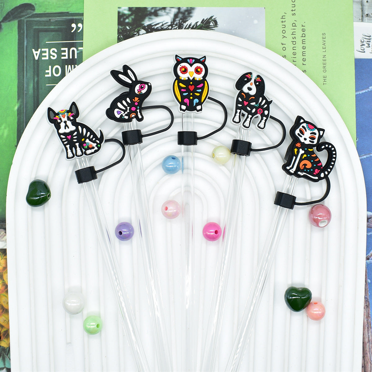 Wholesale Random 100pcs Cartoon Animal 10mm PVC Soft Straw Tube Cap ACC-SCR-RYY098