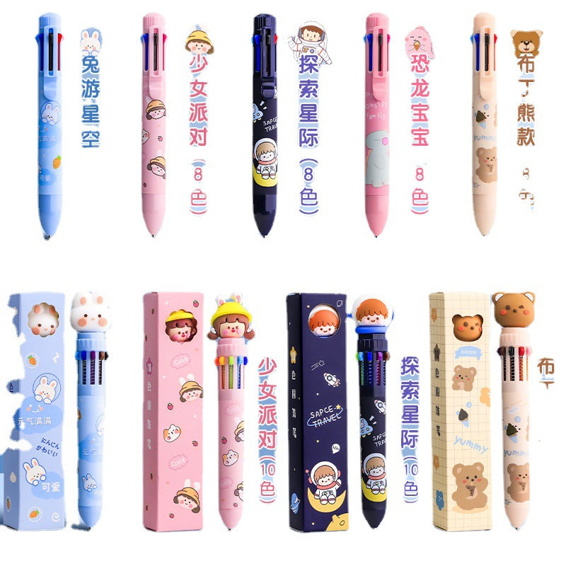 Wholesale cartoon cute multi-color ballpoint pen 8 color spin press gel pen