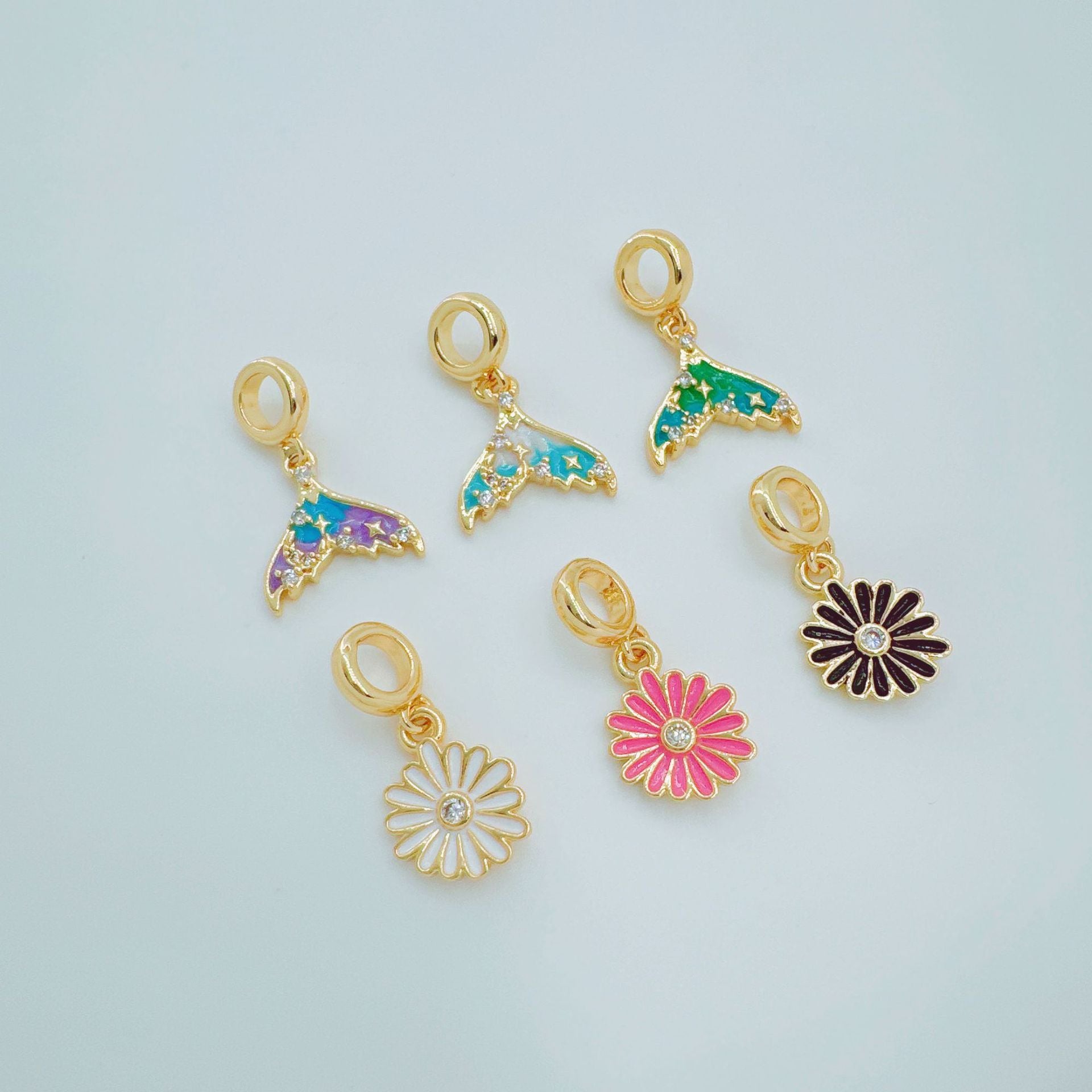Wholesale Ins Style Gold Plated Starfish Fishtail Flower Pendant DIY Jewelry Accessory Boutique Resale