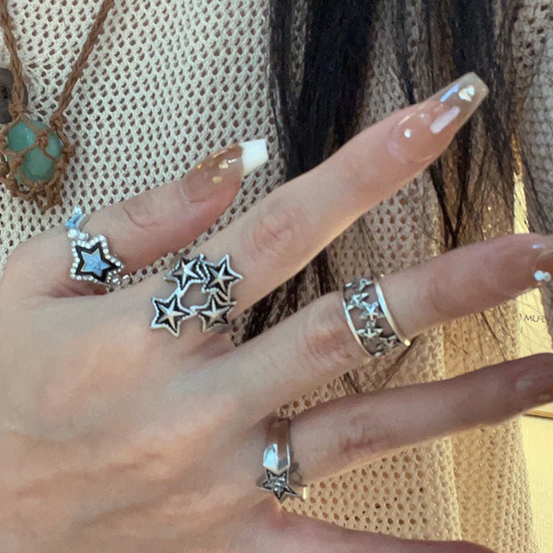 Wholesale Distressed Punk Star Ring Adjustable Open Ring Zinc Alloy Men Women Boutique Jewelry Accessory