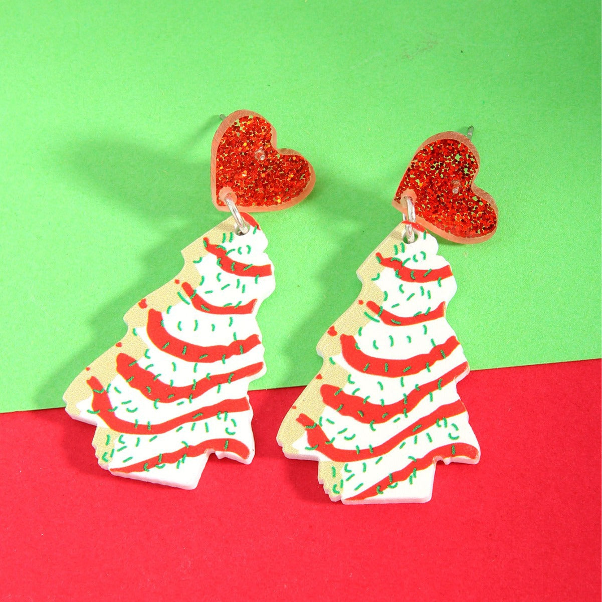 Wholesale Acrylic Christmas Tree Heart Earrings