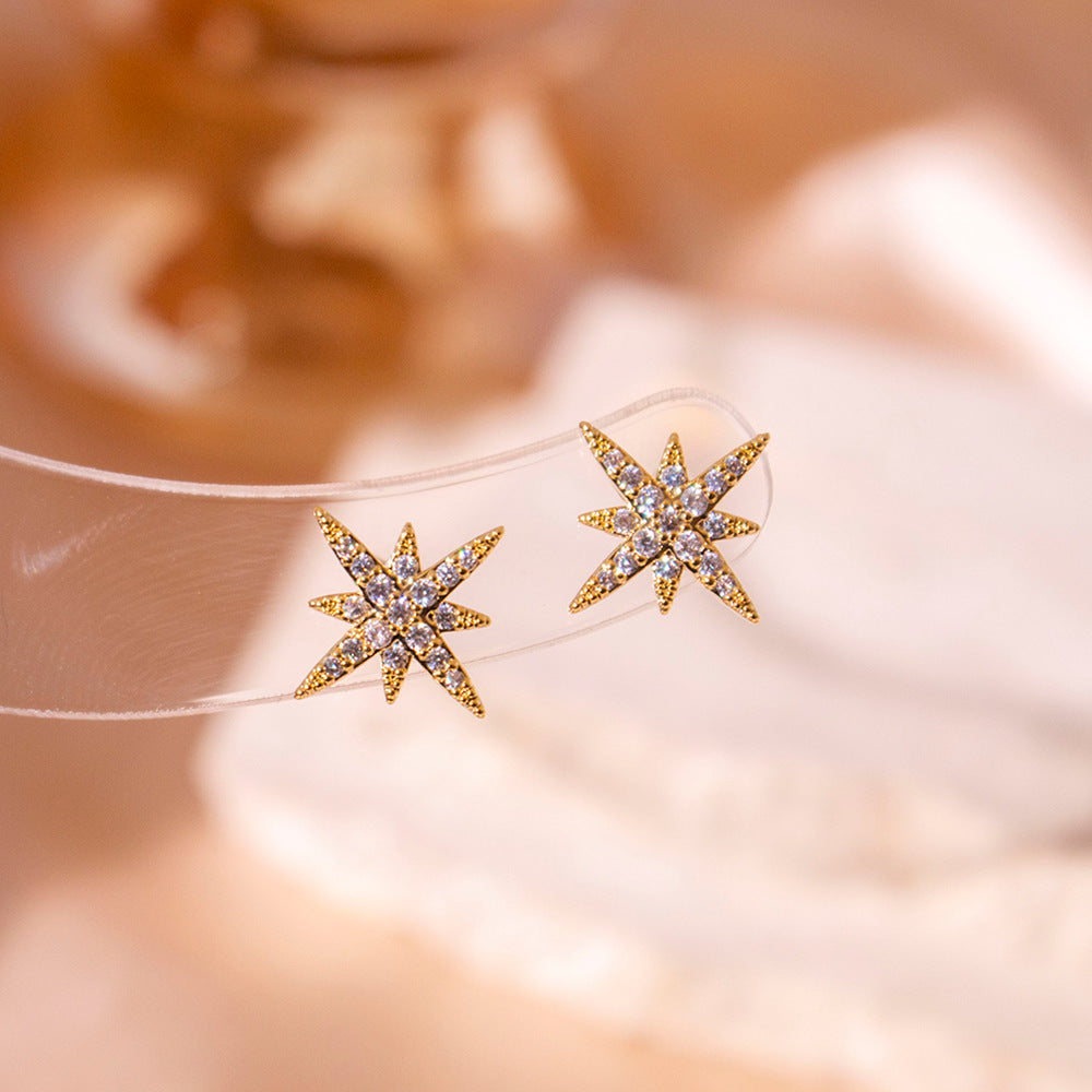 Wholesale Real Gold Electroplated Zircon Bamang Star Earrings