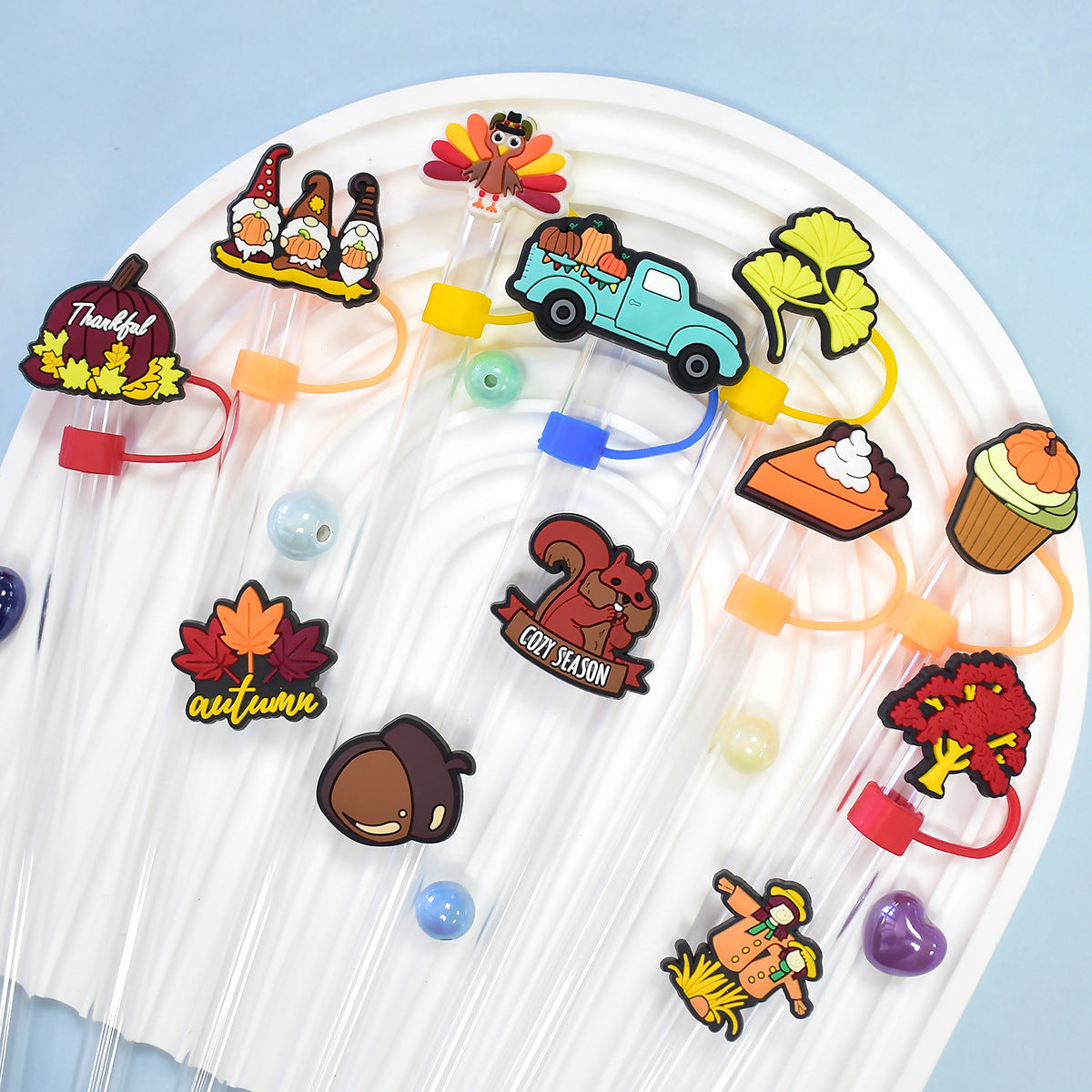 Wholesale Random 100pcs Thanksgiving 10mm Soft Glue Straw Plug Straw Tube Cap ACC-SCR-RYY069