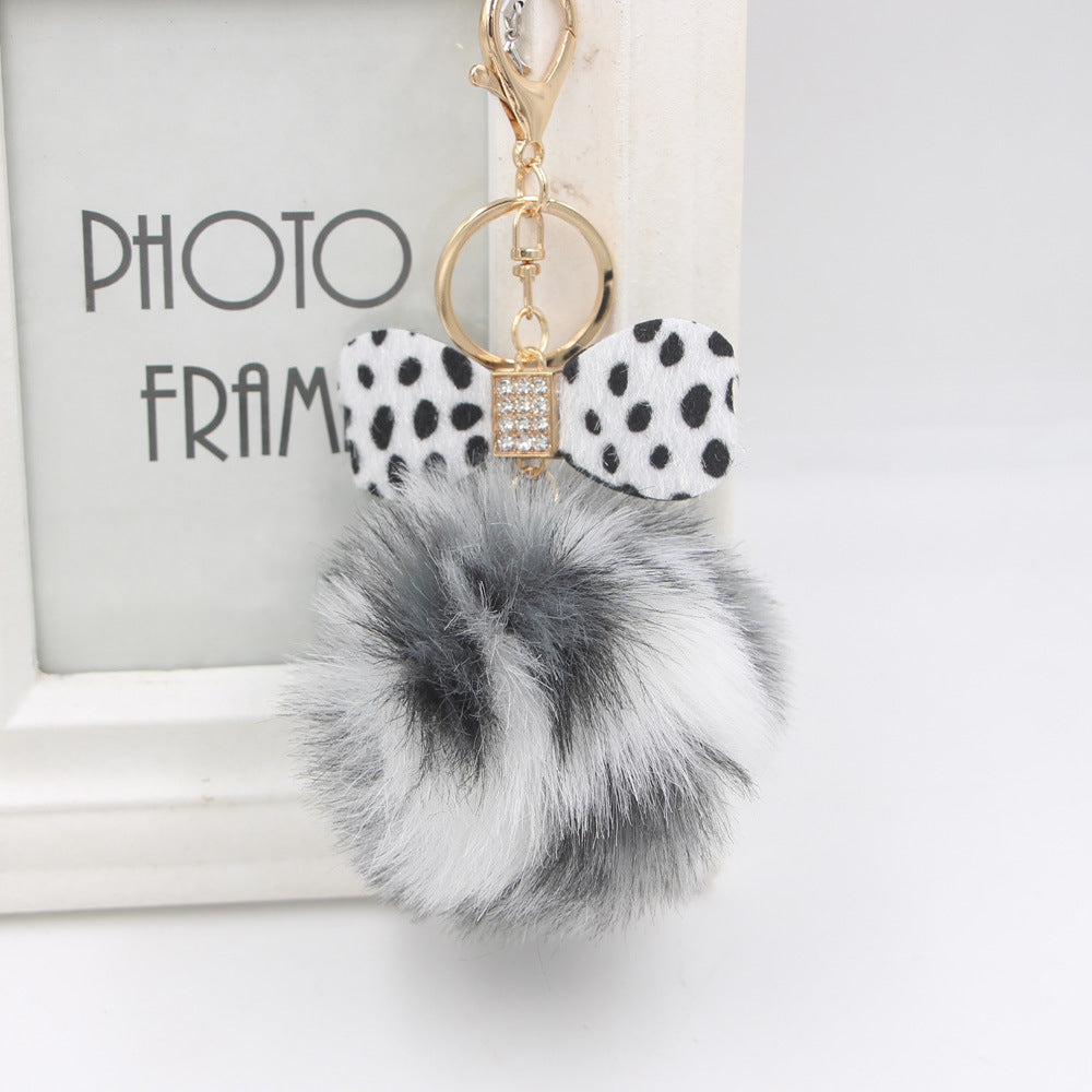 Wholesale Leopard Print Bowknot Pom Pom Pendant Keychains ACC-KC-Zuge005