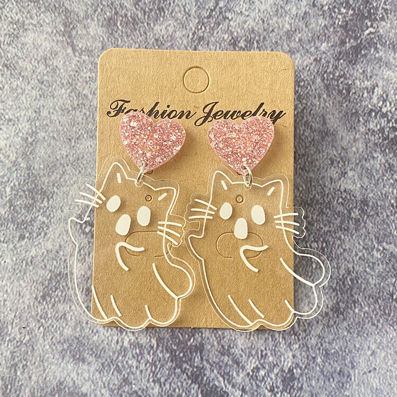 Wholesale Halloween Ghost Cat Cute Funny Ghost Acrylic Earrings ACC-ES-XinChuan046