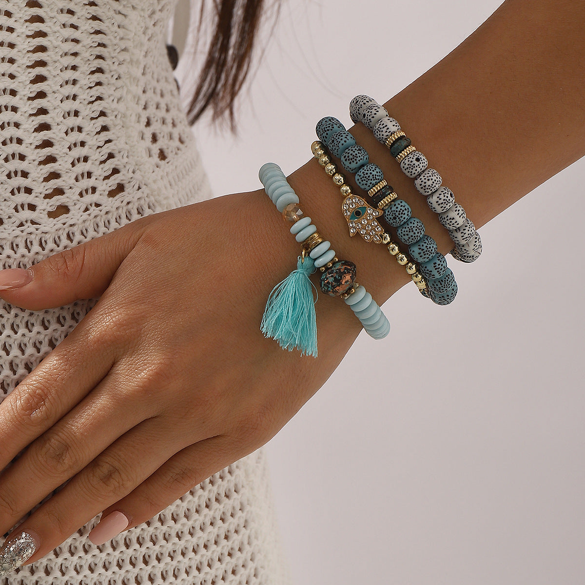 Wholesale  Bohemian Ethnic Style Multi-layer Bracelet Beaded Color Tassel Bracelet suit