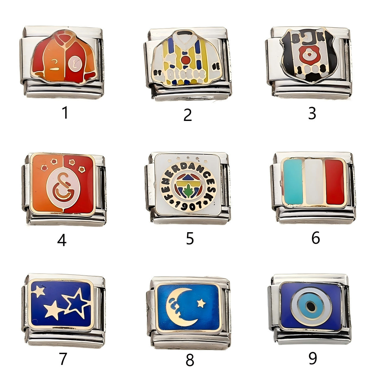 Wholesale 10pcs Italian Charm Bracelet 9mm DIY Splicing Jersey Star Moon Demon Eye Stainless Steel Composable Bracelet