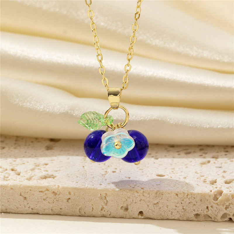 Wholesale Blueberry fruit glass pendant necklace