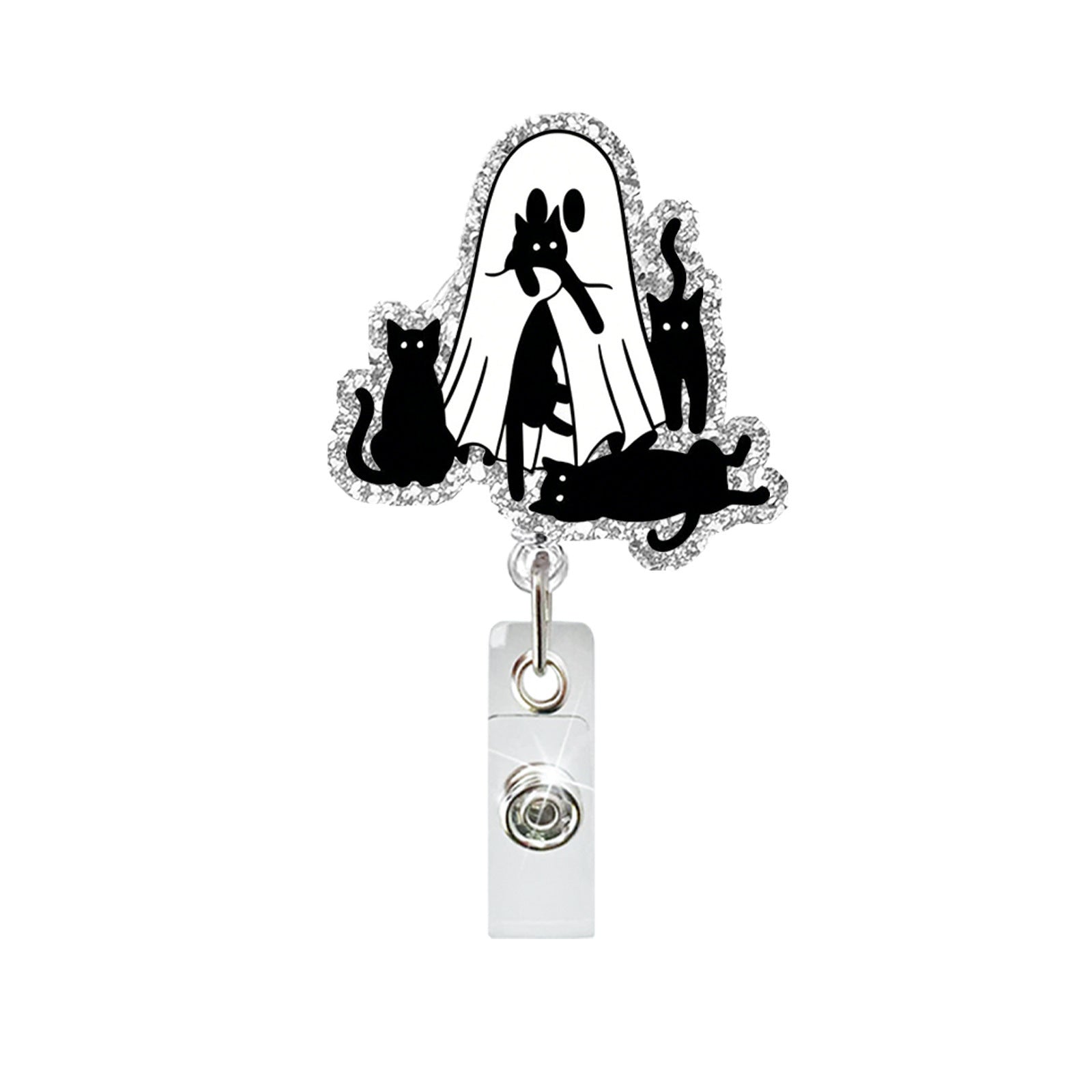 Wholesale  Ghost Black Cat Glitter Retractable Badge Reel - Trendy Fashion Accessory Gift