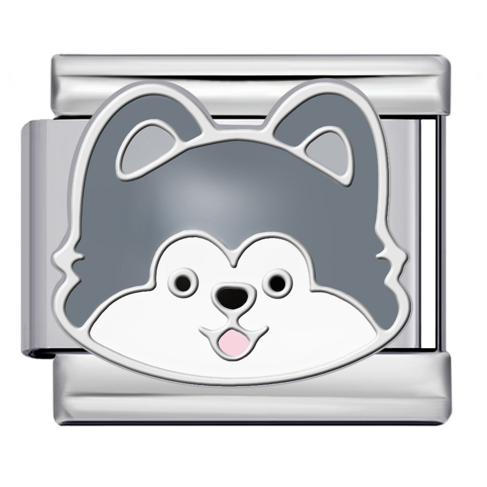 Wholesale 5pcs Italian Charm Bracelet 9mm DIY Splicing Cute Cartoon Dog Stainless Steel Composable Bracelet