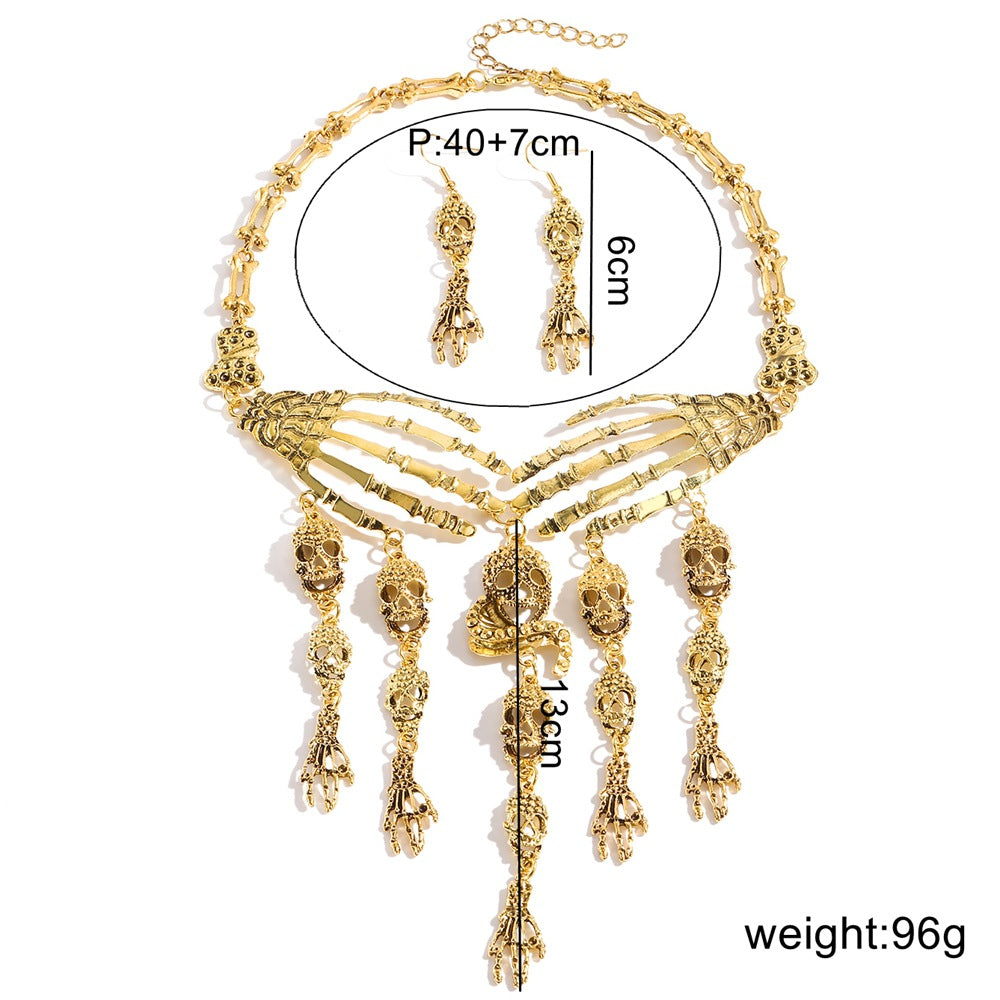 Wholesale Punk Retro Skeleton Hand Skull Necklace Earrings Set  Jewelry Party Accessory Gift