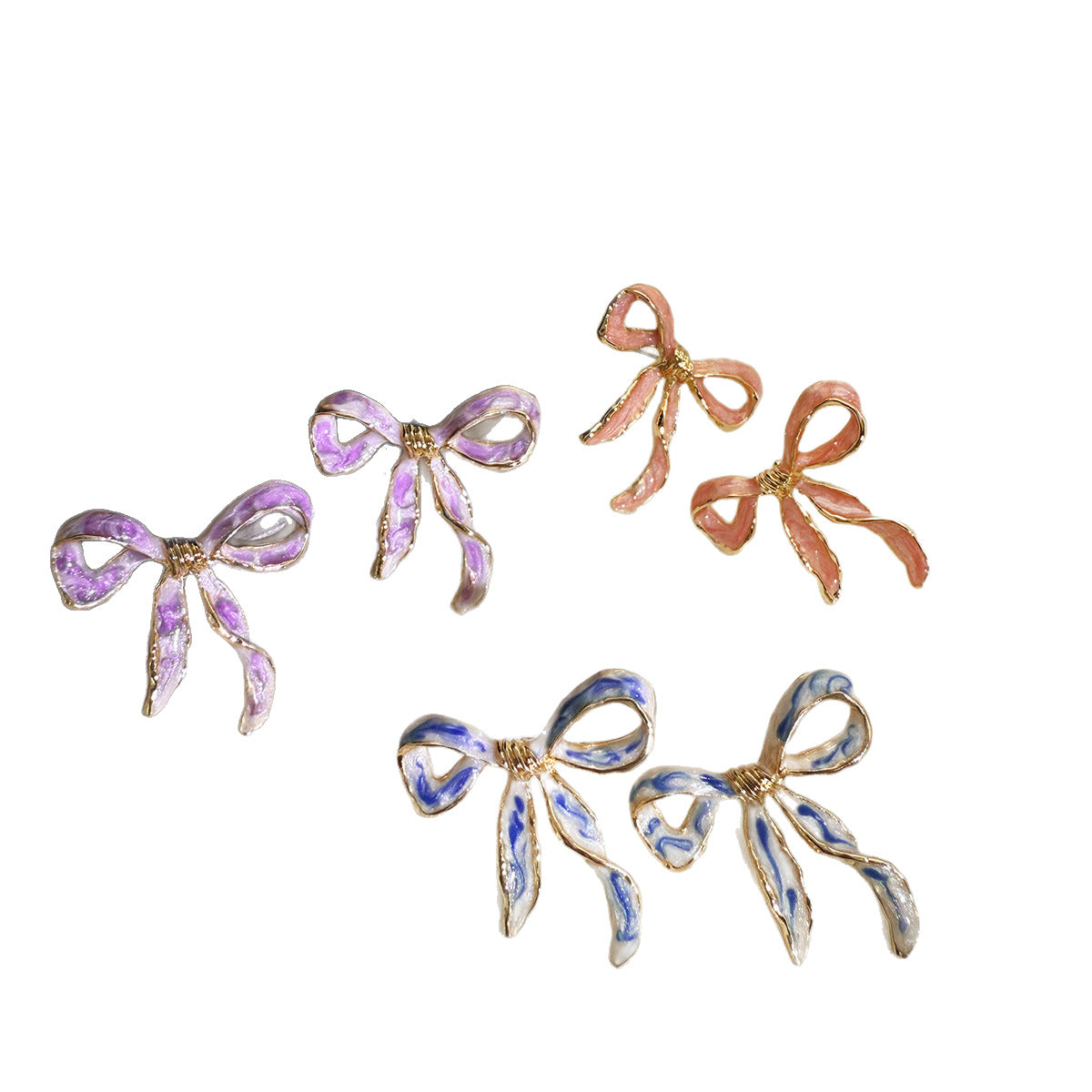 Wholesale elegant enamel colored brushed bow earrings