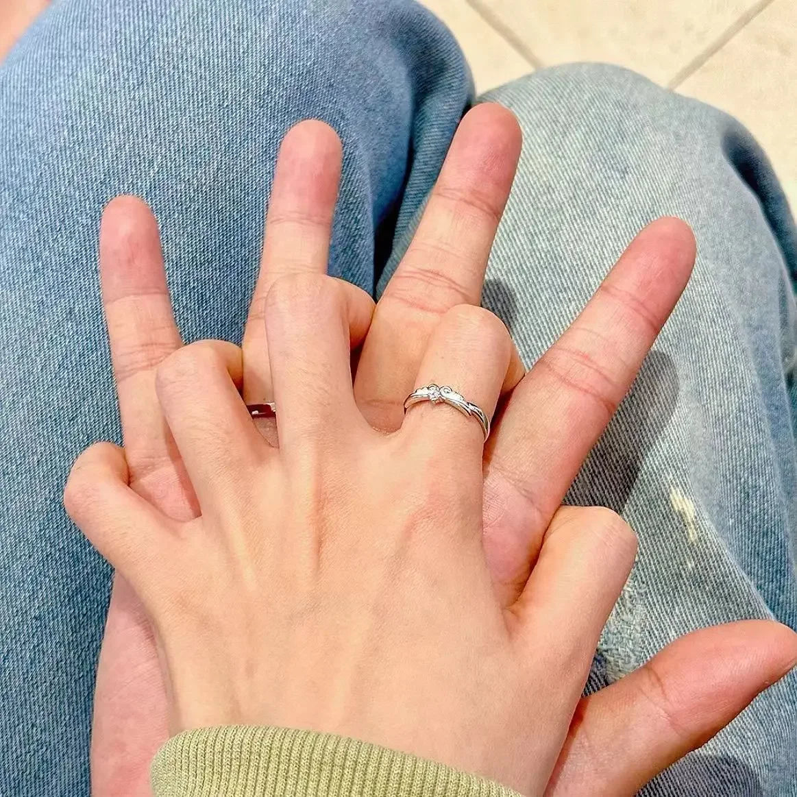 Wholesale Glowing Night Angel Wings Couple Ring