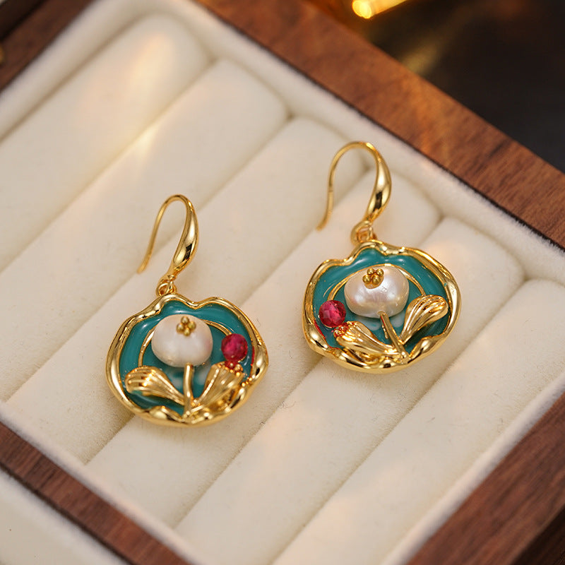 Wholesale Oil Drop Earrings Oil Painting Natural Pearl Earrings