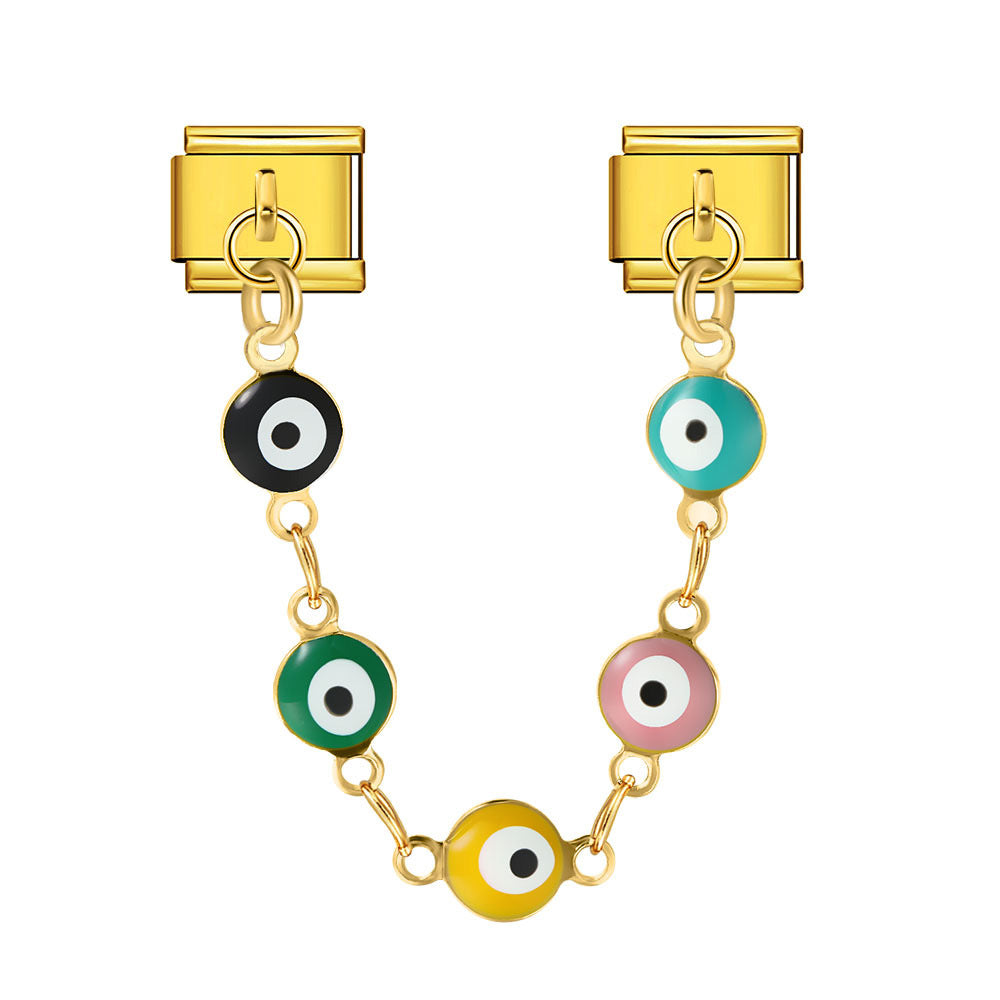 Wholesale   Italian Charm Bracelet 9mm DIY double pendant  flower and evil eye Creative Stainless Steel Composable Bracelet