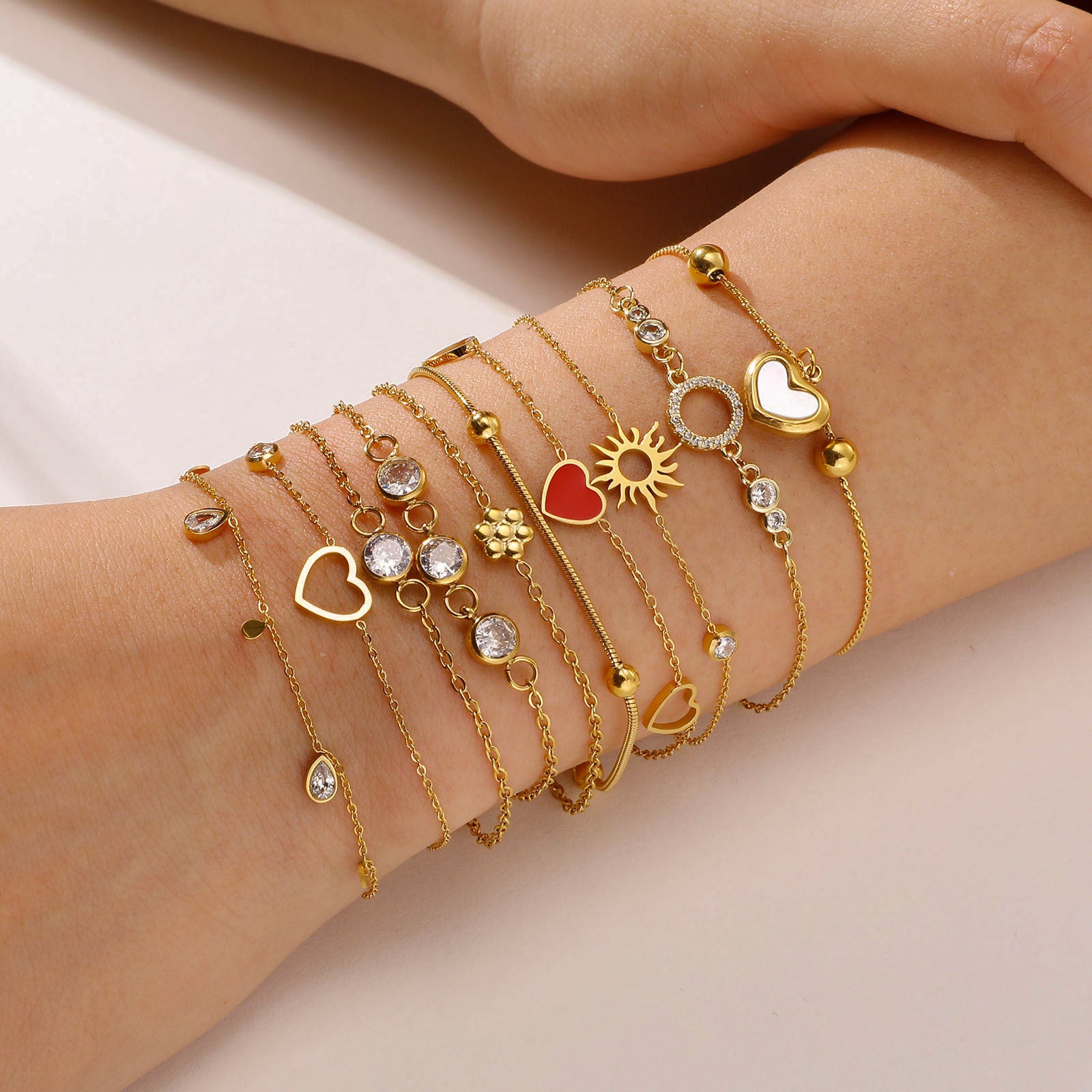 Wholesale Stylish Zirconia Adjustable Bracelet Stainless Steel 18K Gold Tone Women S Boutique Jewelry Accessory