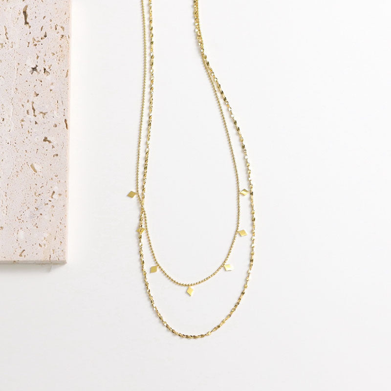Wholesale Double Layer Titanium Steel Necklace with Rhombus Sequins
