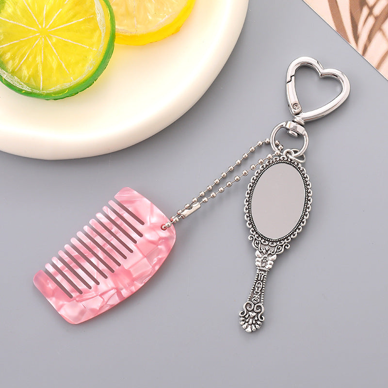 Wholesale Comb Pendant Mini Handle Makeup Mirror Keychain