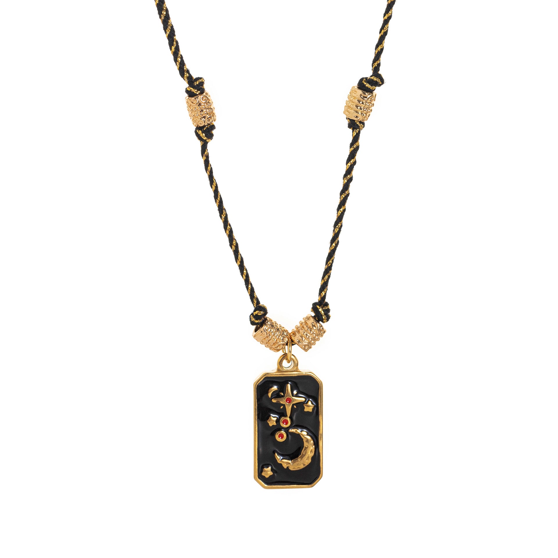 Wholesale Titanium Steel necklace Tarot black oil drop electroplating 18k gold rope hand-knotted necklace