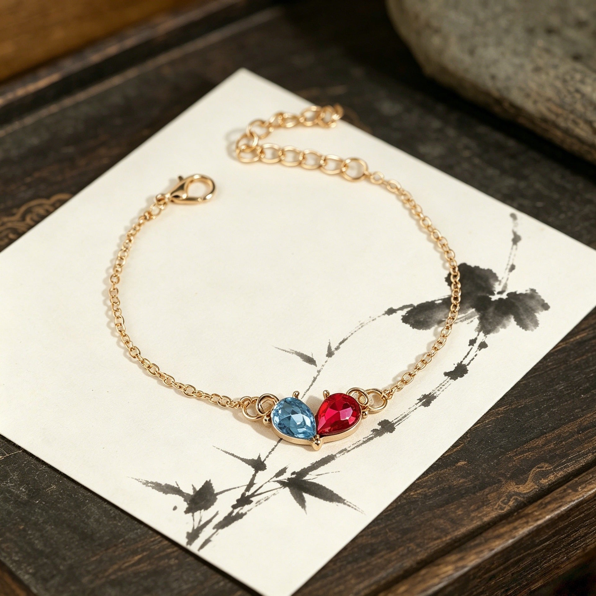 Wholesale Women S Gold Tone Drop Stone Bracelet Blue White Mix Trendy Jewelry Accessory Gift
