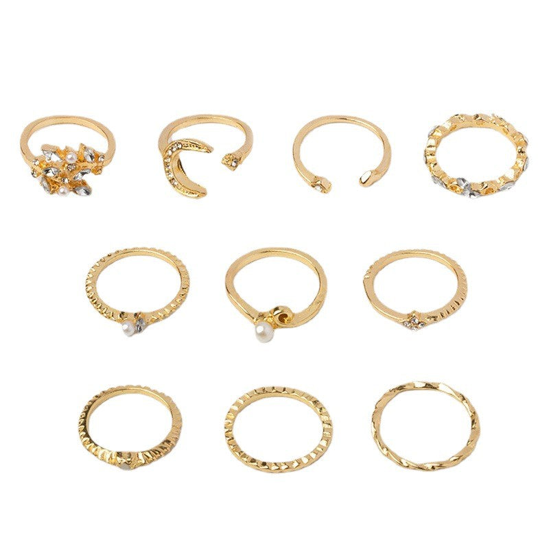 Wholesale combination  moon star leaves love rhinestone joint ring suit