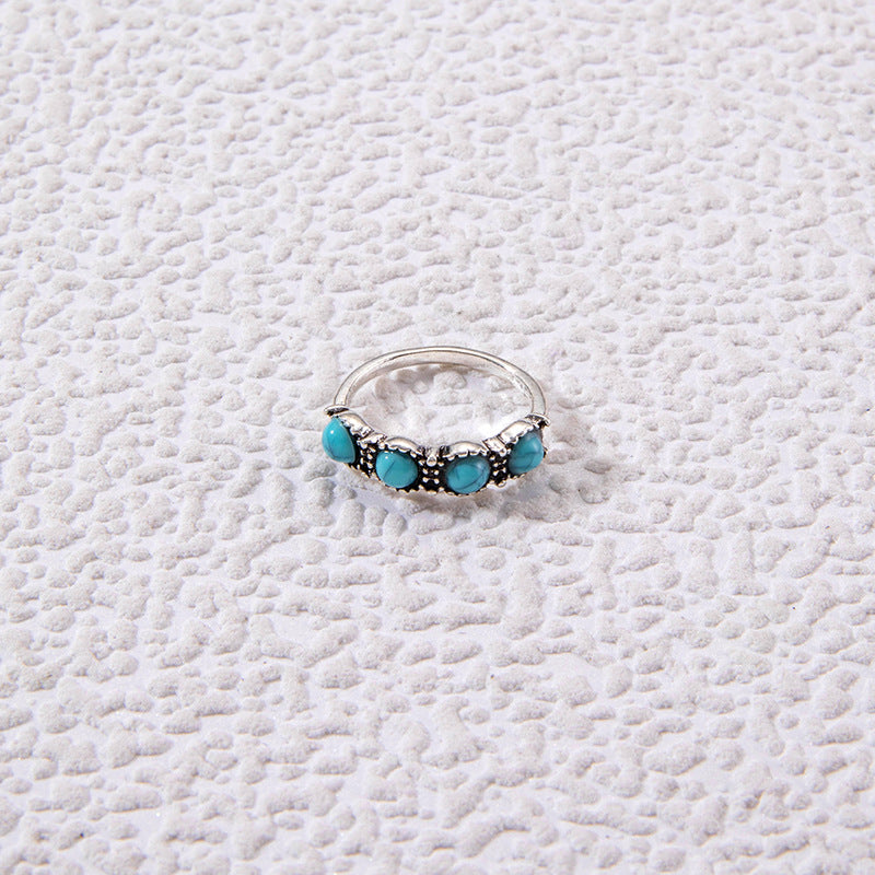Wholesale Vintage Turquoise Ring Ethnic Style Oval Cross Geometric Ring ACC-RS-YongGe004