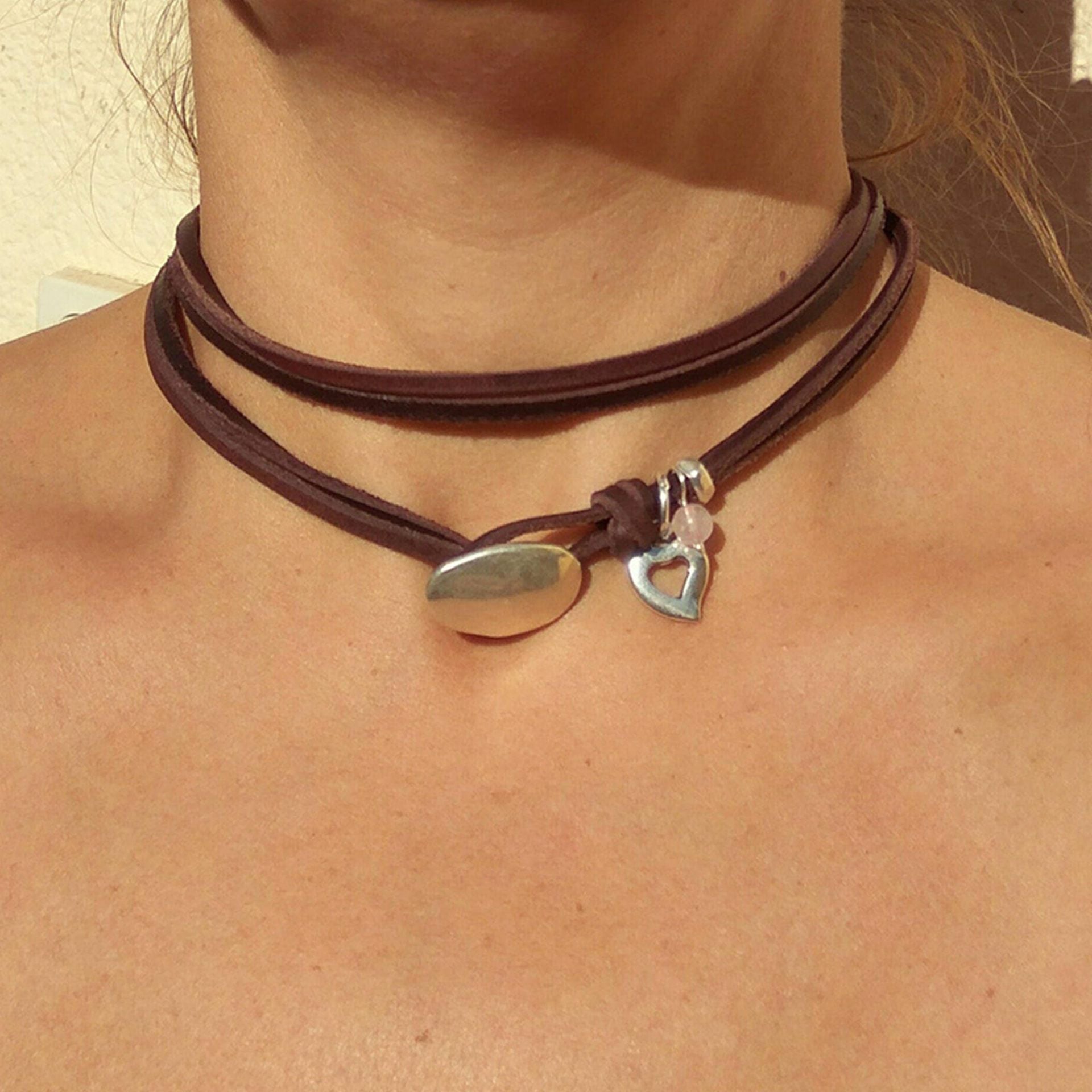 Wholesale Artificial Leather Bohemian Turquoise Layered Stacking Necklace Retro Geometric Pendant Jewelry Accessory