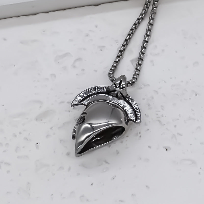 Wholesale Trendy Warrior Helmet Pendant Necklace For Men Geometric Alloy Silver Clavicle Chain Fashion Accessory
