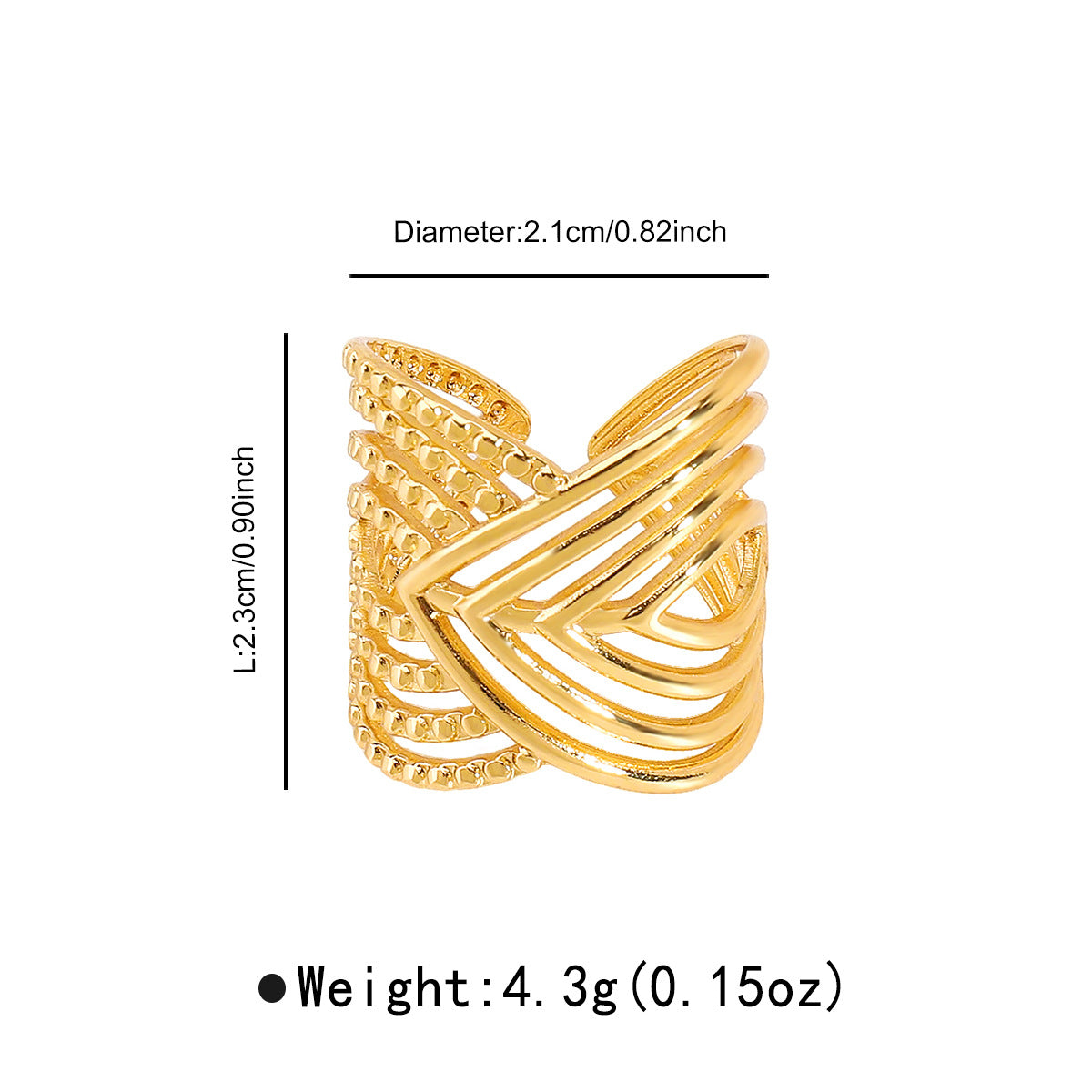 Wholesale Retro Irregular Lines Wide Multi-layer Ring Stainless Steel