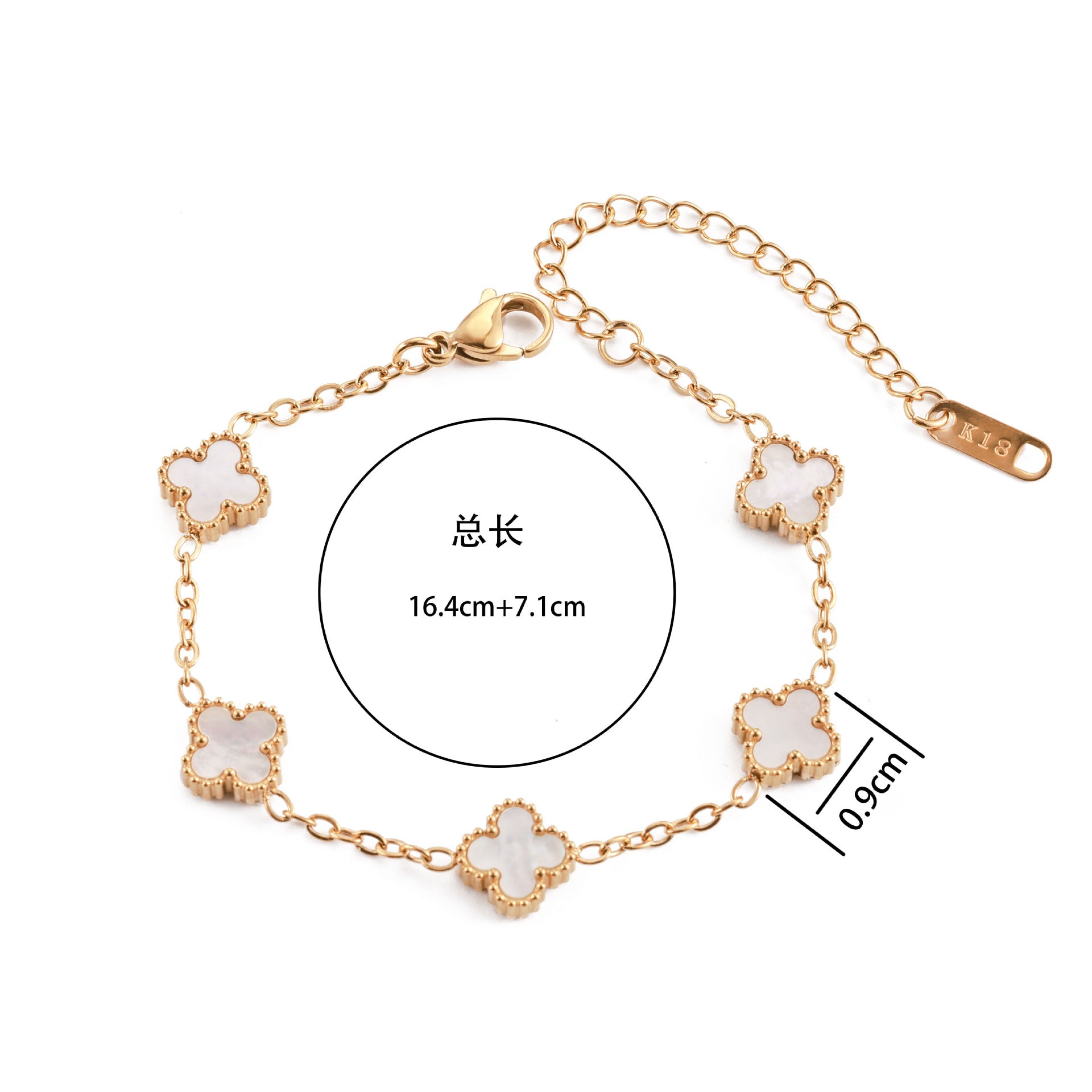 Wholesale Stainless Steel Four-Leaf Clover Bracelet with Mother-of-Pearl and Turquoise,  Trendy Jewelry Accessory for Women