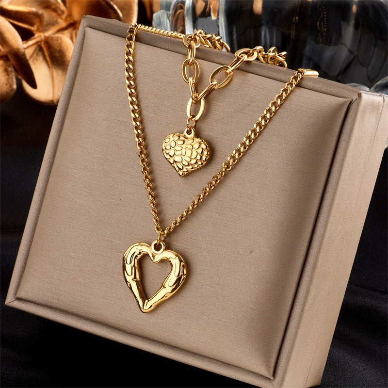 Wholesale Gold-plated Titanium Steel Necklace Multi-layered Butterfly Necklace Pearl Medal Necklace ACC-NE-QianYue001