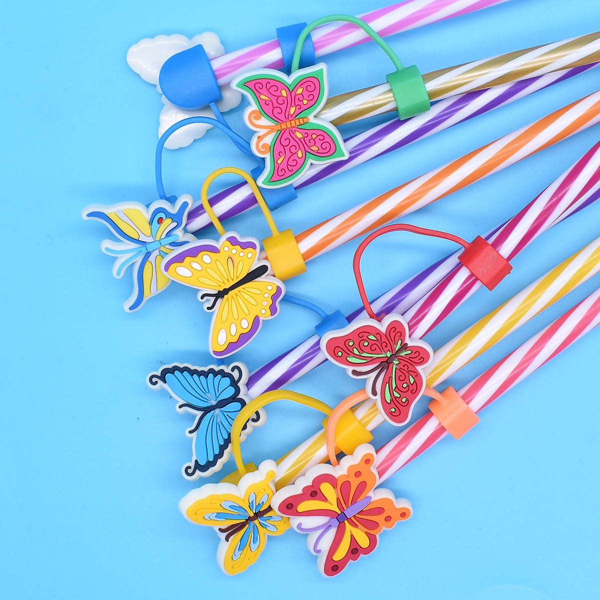 Wholesale Random 100pcs 10mm Straw Tube Cap Colored Butterfly PVC Soft Rubber Straw Plugs ACC-SCR-RYYY020