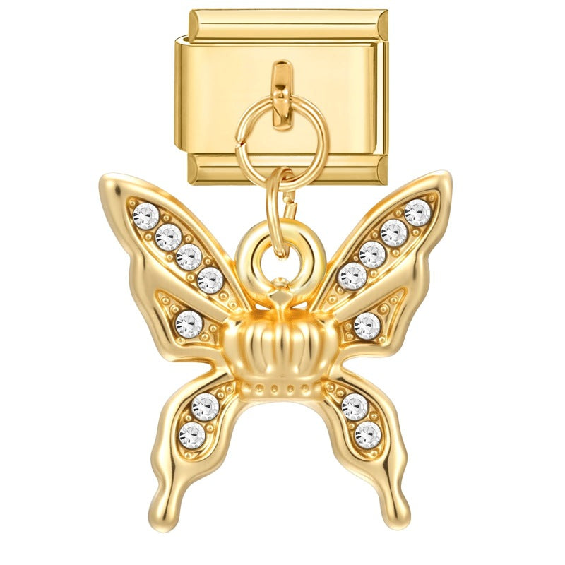 Wholesale Italian Charm Bracelet 9mm DIY Splicing Gold Butterfly Pendant Stainless Steel Composable Bracelet