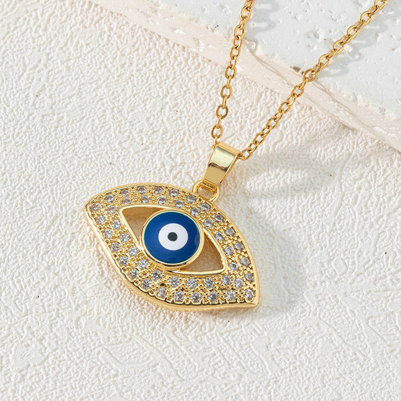 Wholesale Bohemian Evil Eye Pendant Necklace Copper Zircon Drop Oil Fashion Accessory Boutique Resale