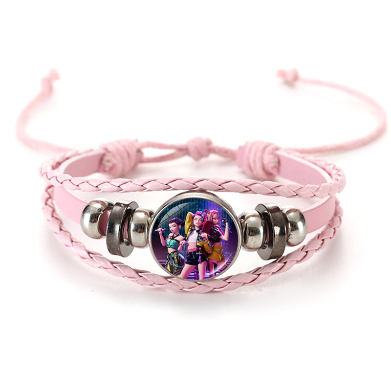 Wholesale Witcher Time Gem Adjustable Hand-woven Pink and Black Bracelet kpop