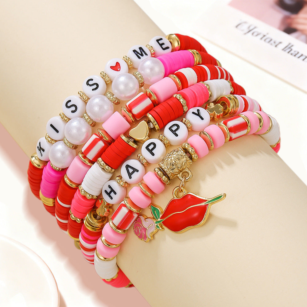 Wholesale Valentine' s Day Love Bouquet Lip Pendant Bracelet