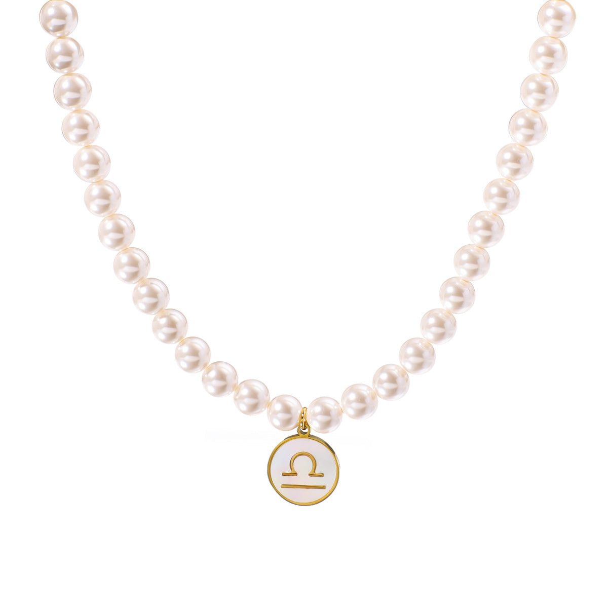 Wholesale 12 constellation stainless steel plated 18k gold white seashells pearl light luxury necklace