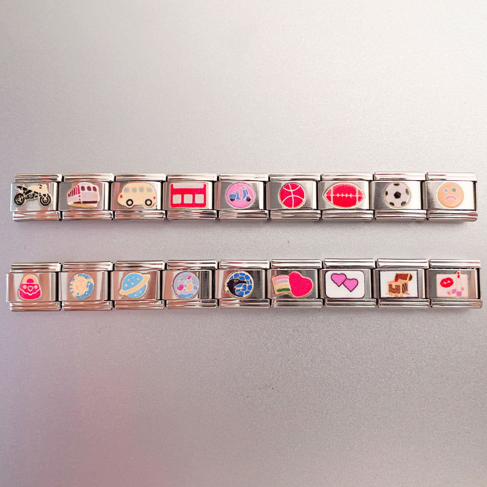 Wholesale New Printed Italian Module Bracelet Cartoon Pattern Motorcycle Bracelet DIY Stainless Steel Street Dance Hand Jewelry